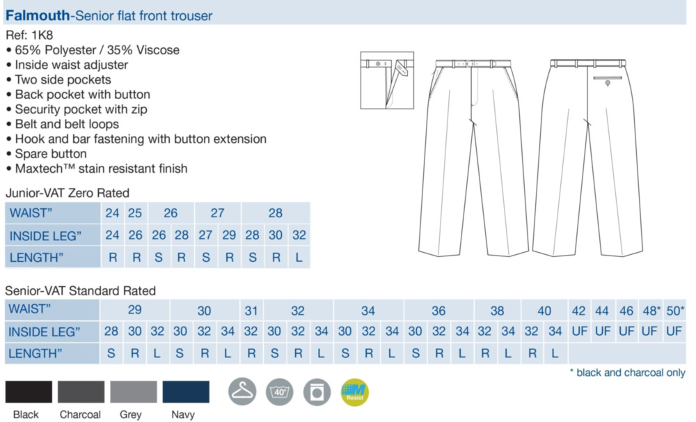 Banner Falmouth Size Guide