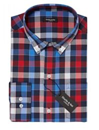 Red / Cobalt Mix Boys Plus size, Generous Fit Long Sleeved Shirt